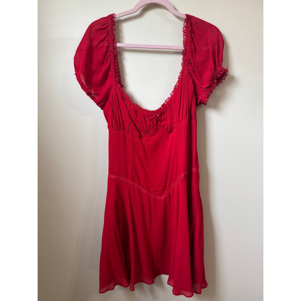 Reformation Ondine Mini Dress Puff Sleeve Smocked Lace Trim Coquette Sweetheart - Picture 2 of 6
